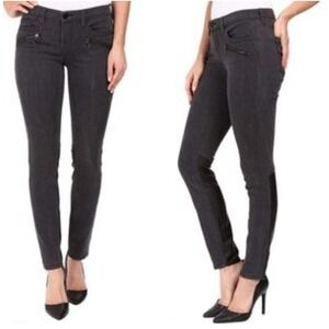 Blank NYC Jeans 30/10 Skinny Classique Black Faux Leather Trim Equestrian Zipper